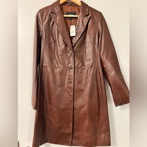 🆕 Express Long Leather Jacket in Brown- Size 7/8